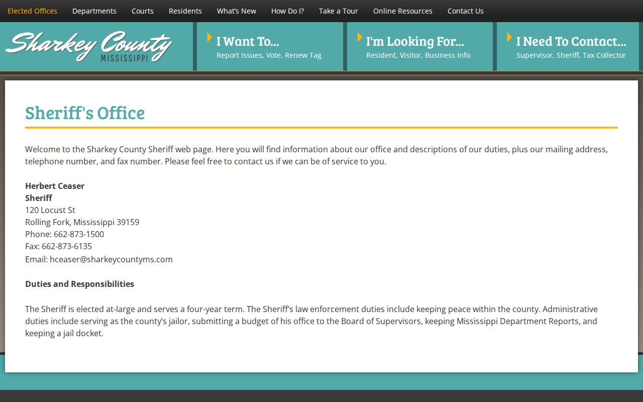 Sharkey County jail roster and booking record source page